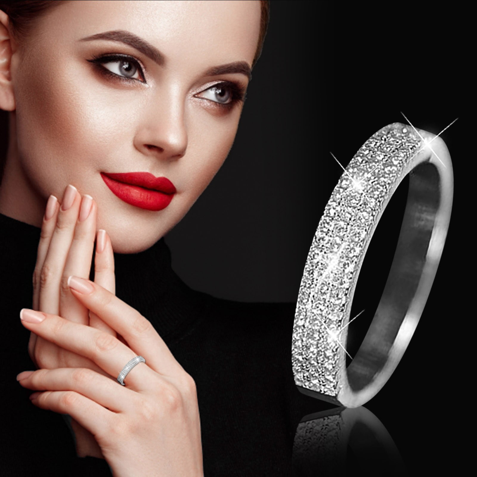 hanxiulin three lines diamond ring elegant rhinestone ring silver ...