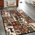 thumbnail image 2 of Country Patch Plaid Area Rugs 4'x6', Washable Small Throw Rugs for Office Bathroom, Brown Farmhouse Retro Bear Deer Cabin Indoor Outdoor Rug Non-Slip Low Pile Carpet Runner Reversible Floor Mats, 2 of 8