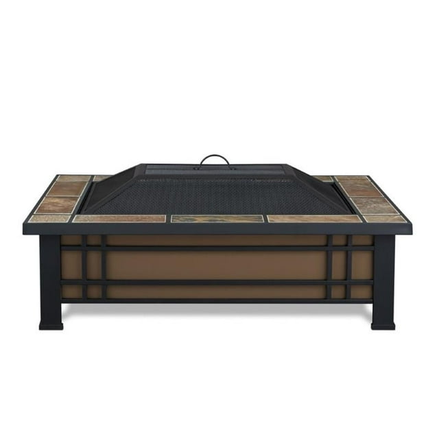 Bowery Hill Powder Coated Steel Natural Slate Tile Fire Pit Rectangular Heat Resistant 43.75" Unassembled