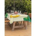 thumbnail image 3 of Outdoor Tablecloth with Umbrella Hole for Patio/Picnic/Party/Camping, Summer Swimming Rings Waterproof Table Cloth Rectangle Table Cover Washable, Floral Plumeria Yellow Wooden (60"x 120"), 3 of 8