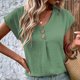 thumbnail image 2 of Camiseta de manga corta para mujer con cuello en V y botones, suave y transpirable, para el hogar, el trabajo, la escuela, color verde XL, 2 of 6