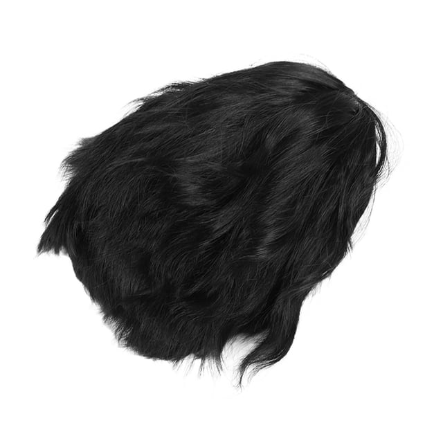Piezas De Pelo Largo Para Hombres, Peluca Negra Corta Esponjosa De Pelo Rizado De Moda Transpirable En Capas Para Halloween
