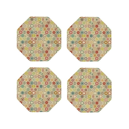 

Leather Coasters with Heat-resistant for Drinks retro geometry -标题2 Octagon