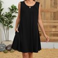 thumbnail image 6 of Drovellove 2026 Fashion Women's Solid Color Pleated Dress Sleeveless Plus Size Tank Bathing Suit Coverups T Shirt Loose Keyhole Front A-Line Beach Dress Casual Vacation Sundress with Side Pockets, 6 of 9