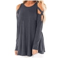 thumbnail image 2 of AXXD Blue Basic Cute Tops for Women Summer 2024 Temperament Solid Color Long Sleeved Off Shoulder Hollowed Out Top, 2 of 6
