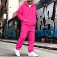 thumbnail image 4 of Mens 2 Piece Outfits Long Sleeve Half Zip Hoodies Joggers Solid Color Pullover Casual Streetwear Comfortable Tracksuit Men Hot Pink L, 4 of 8
