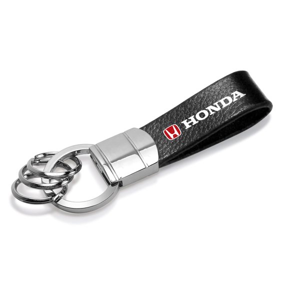 iPick Image for Honda Logo in Red Black Real Leather Strap Chrome Round Hook Metal Key Chain, Official Licensed