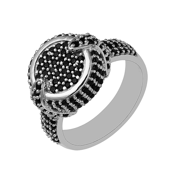 Round Black Spinel Gemstone 925 Sterling Silver Cluster Women Valentines Day Gifts Ring US-5