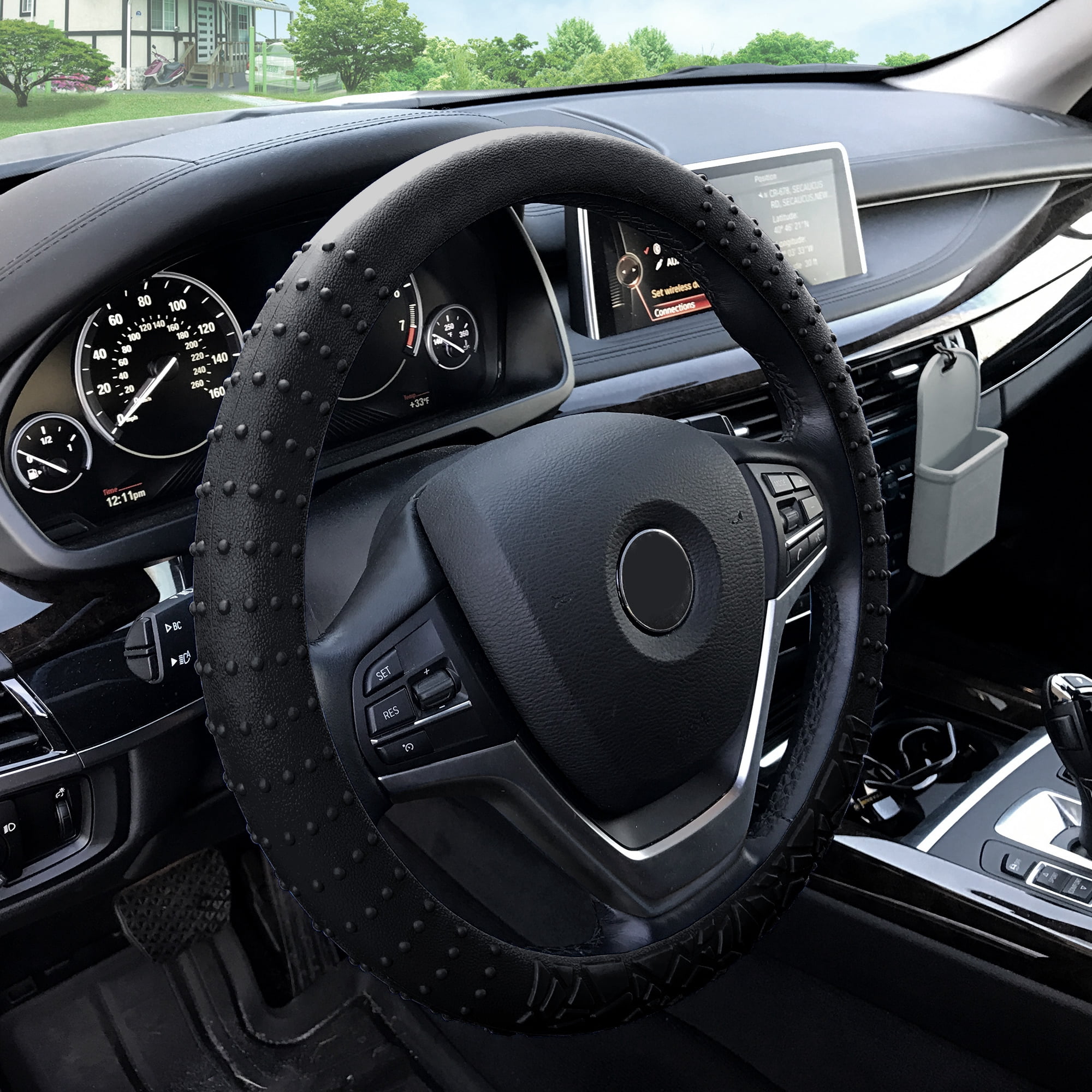 FH Group Soft Silicone Steering Wheel Cover with Textured Pattern and Anti-Slip Grip Design, UV-Resistant, Easy Installation, Durable, Waterproof & Odorless, Universal Fits 14.5" - 15.5" - Black