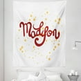 thumbnail image 1 of Madison Tapestry, Modern Calligraphy Design Hand Drawn Cursive Letters Common Girl Name Pattern, Fabric Wall Hanging Decor for Bedroom Living Room Dorm, 5 Sizes, Ruby and Mustard, by Ambesonne, 1 of 1