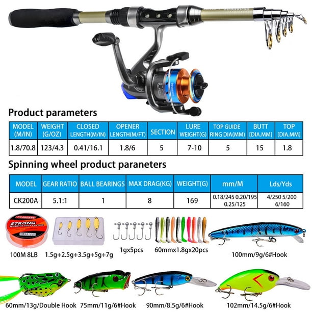 CAPACI Fishing Rod Reel Combos Carbon Fiber Portable Telescopic Fishing  Pole with Full Kits Carrier Bag for Travel Saltwater Freshwater