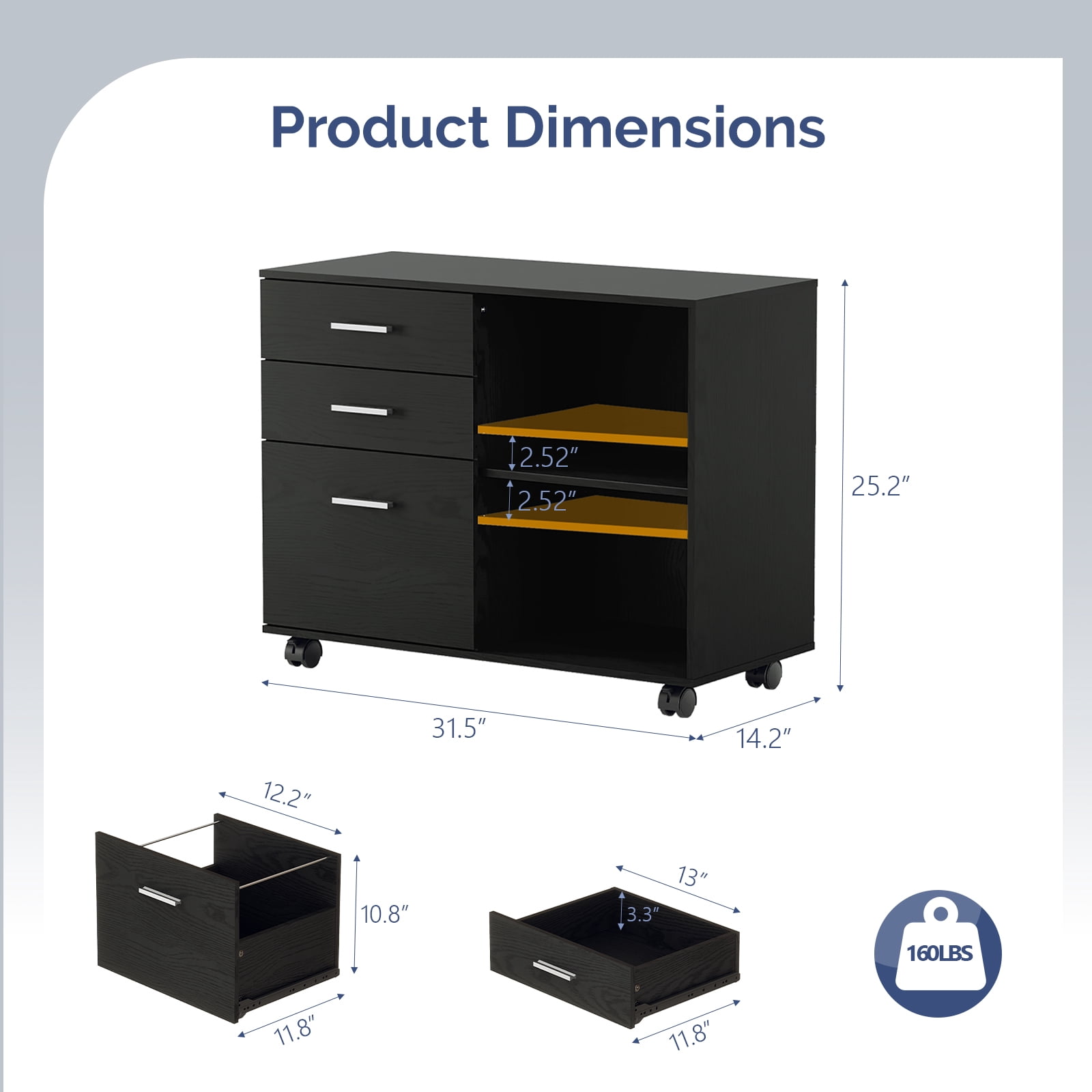 Ktaxon File Cabinet with Open Shelf, Wood Rolling File Cabinet with Open Shelves,Legal & Letter Size Black