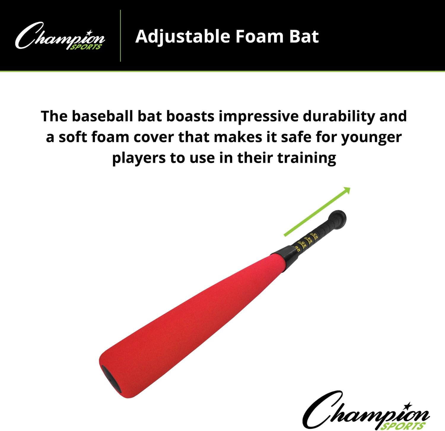Champion Sports Adjustable Foam Bat with Easy Twist and Lock Length Adjustment - Easy Durable Plastic Handle with Screw-in Motion - Range - 21" to 29" Length