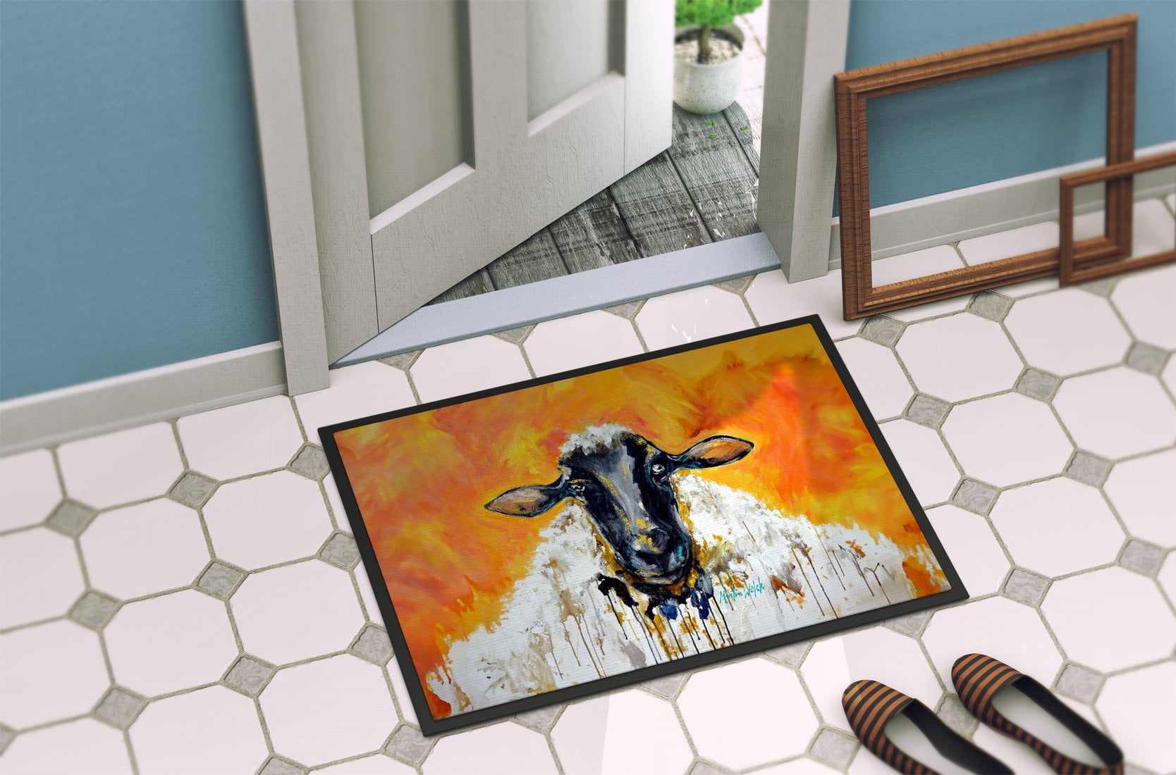 Carolines Treasures MW2109MAT 18 x 27 in. Peach Wool Sheep Doormat