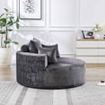 thumbnail image 7 of FFH 55" Oversized Round Chaise Lounge, Cloud Lazy Sofa Chair with Cylindrical Backrest Pillow, Chenille Gray, 7 of 7