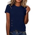 thumbnail image 3 of TGSLY Women's Ribbed Knit Tops Lightweight Soft Crew Neck Short Sleeve Shirts Dressy Casual Solid Color Asymmetric Wrap Hem Tunic Blouses M, 3 of 10