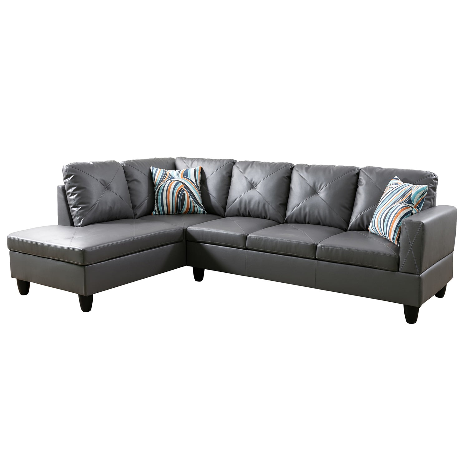 Hommoo L Shaped Sectional Couches and Sofas, 4-Seat Faux Leather Sectional Sofa Sets, Modern Living Room Furniture Sets, 16' Back Height, Dark Grey(No Ottoman)