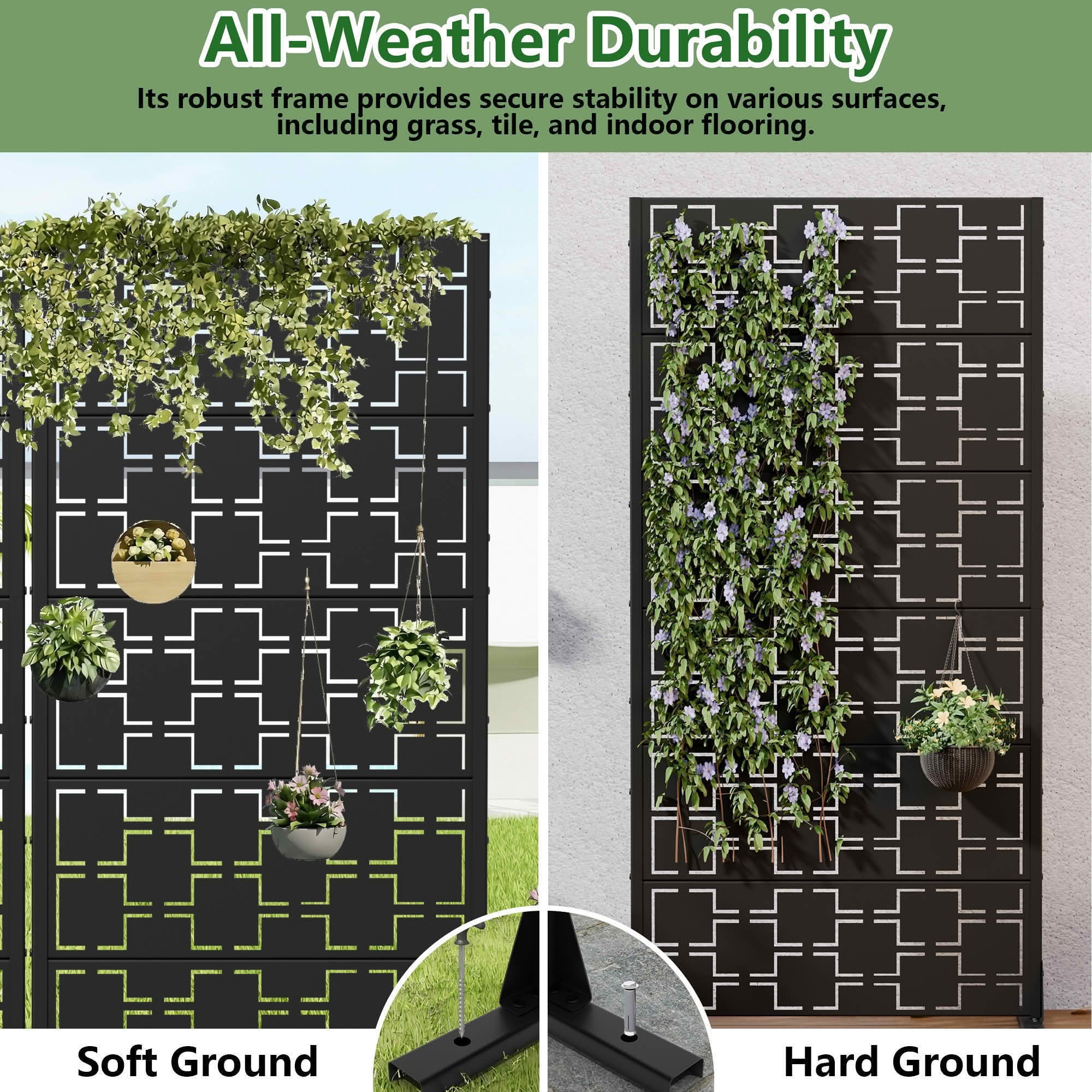 MAYEERTY 59x30 Black Double-sided Outdoor Natural Privacy Panel Screen, 5 Piece Set Natural Folding Divider for Backyard and Garden