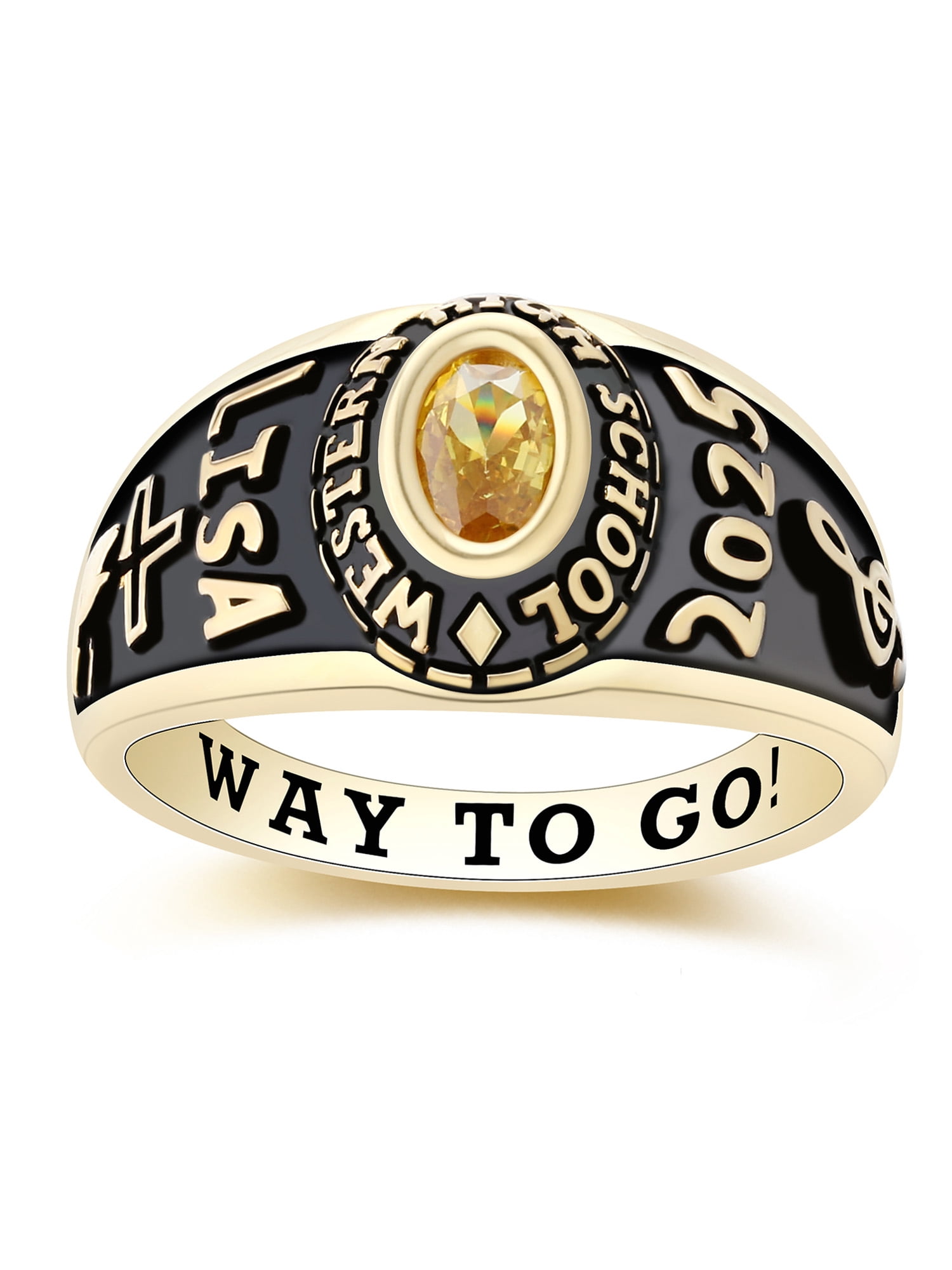Mementos USA Customized Petite Women's Class Ring 10kt Yellow Gold for High School and College
