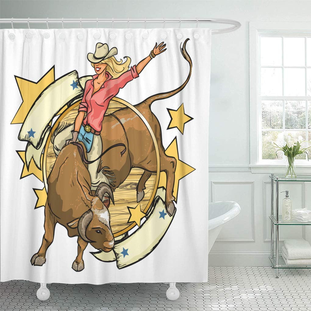 SUTTOM Girl Rodeo Cowgirl Riding Bull Space Western Vintage American