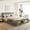 Grey, variant on Queen Size Upholstered Platform Bed Frame with Dual Cat Caves, LED Lighted Pet Nests at Footboard, Beige
