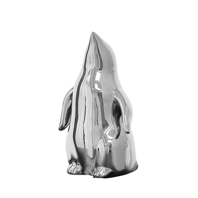 jifeng Penguin Statue Art Works Animal Sculpture for Desktop Bookcase Office Argent Baby