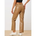 thumbnail image 3 of DARING DIVA Women's Faux Leather High Waist Straight Leg PU Punk Trousers M Khaki, 3 of 6