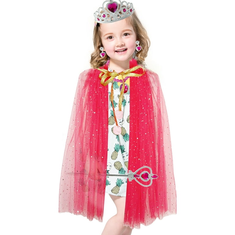 Princess Dress up Halloween Costumes for Girls Jewelry Toys Princess  Costume Dress Pretend Play Set for Girls Age 4.5.6.7.8 Gift for Christmas  Birthday 7Pcs Purple 
