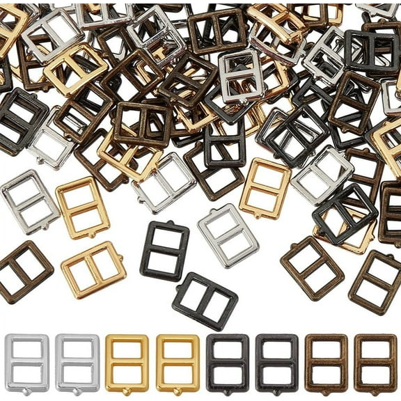 120 Pcs Sewing Mini Tri-Glide Buckles 4 Colors 0.17x0.25 inch Mini Alloy Rectangle Adjuster Tiny Size Clothes Mini Buckles for Fasteners Clothing DIY Sewing Accessories Mixed Color