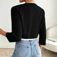 thumbnail image 6 of Scyoekwg Women 3/4 Sleeve Pleated Collarless Cropped Jacket Open Front Short Dressy Shrug Coat Casual Layering Jacket for Wedding Party Daily (Black,S), 6 of 6