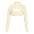 thumbnail image 6 of Turtleneck Cropped Tops for Women Long Sleeve Cutout Solid Hollow Out Trendy Y2k Spring Summer Sweater Pullover T-Shirts Beige,S, 6 of 6