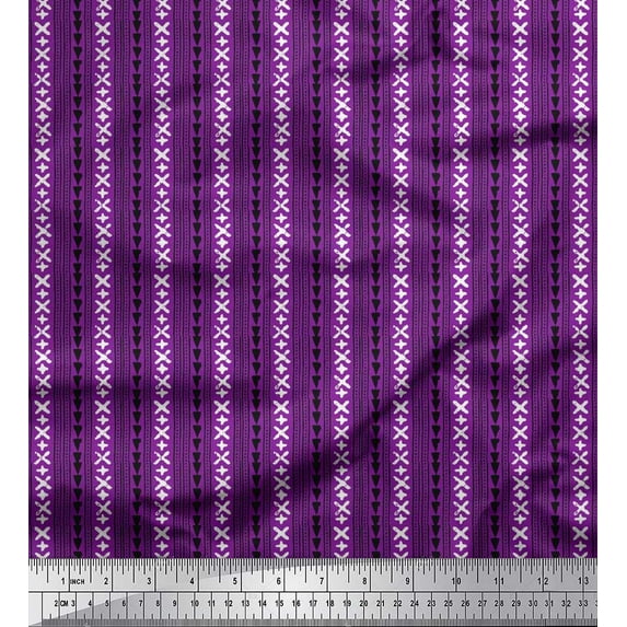 Soimoi Crepe Silk Fabric Geometric Sign,Triangle & Stripe Block Print Fabric by The Yard 42 Inch Wide