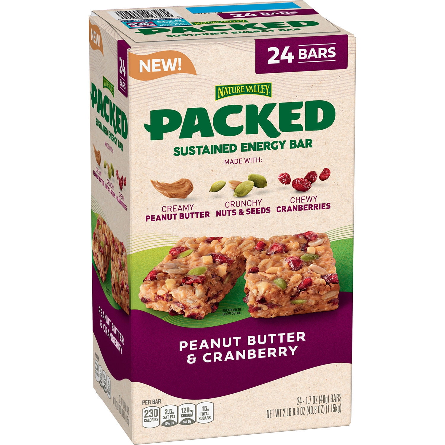 Nature Valley Packed Sustained Energy Bar, Peanut Butter & Cranberry