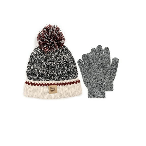 MUK LUKS Women's Marled Stitch Beanie & Magic Gloves, 2 Piece Set