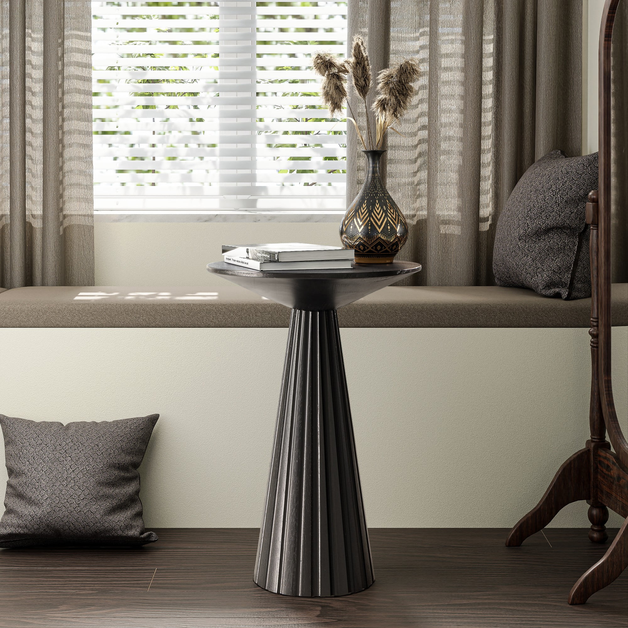 COZAYH Pedestal Small Drink Table Round Martini Table Wood Plant Stand End Table for Small Space Living Room, Bedroom, Black