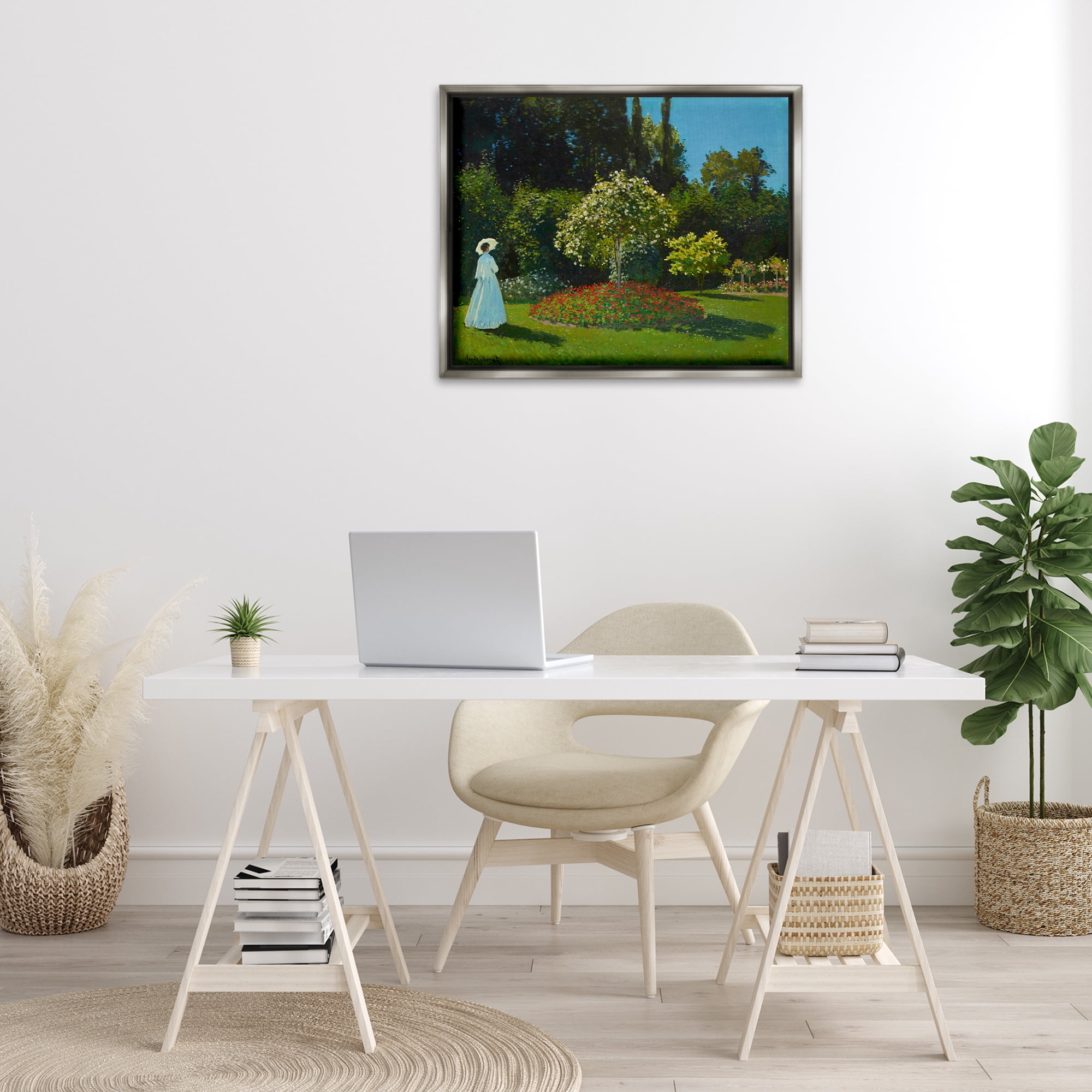 Stupell Industries Classic Monet Lady in Garden Landscape & Nature Painting Gray Floater Framed Canvas Art Print Wall Art, 31 x 25