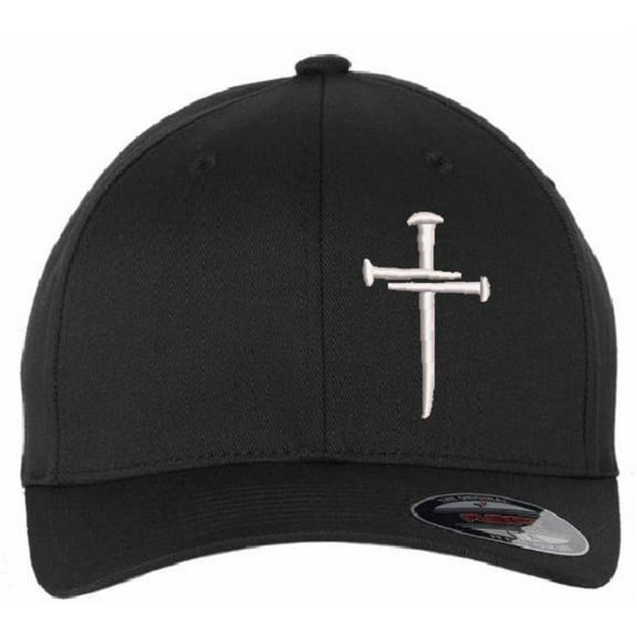 Christian Hats for Men Women Jesus 3 Nail Cross Hat BLACK XL/2X FLEX FIT HAT with a Free 4" Decal