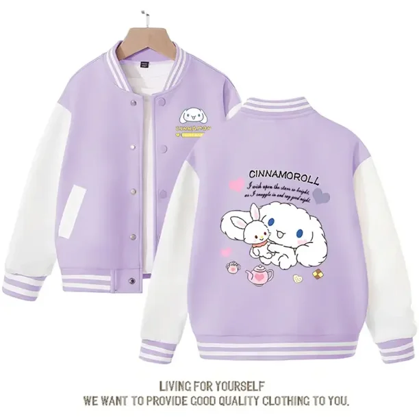 Abrigo de uniforme de béisbol con estampado de dibujos animados Sanrios, chaqueta Kawaii Kuromi Cinnamoroll, Top de manga larga, ropa para niños