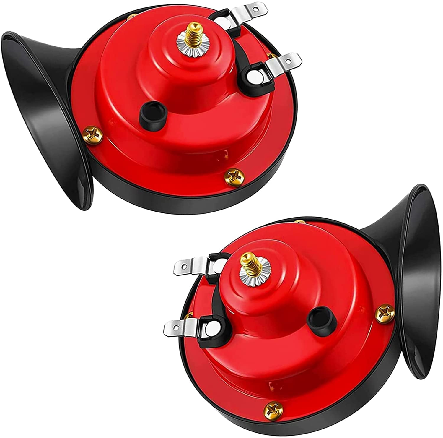 2 Pcs 12V 300DB Electric Snail Horn Set Super Loud Waterproof Air Horn Raging Sound for Train Motorcycle Car Truck Boat 