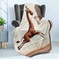 thumbnail image 3 of Ambesonne Basketball Fleece Throw Blanket Humor Funny Giraffe Dunk 70"x90" Cinnamon Off White Green, 3 of 5