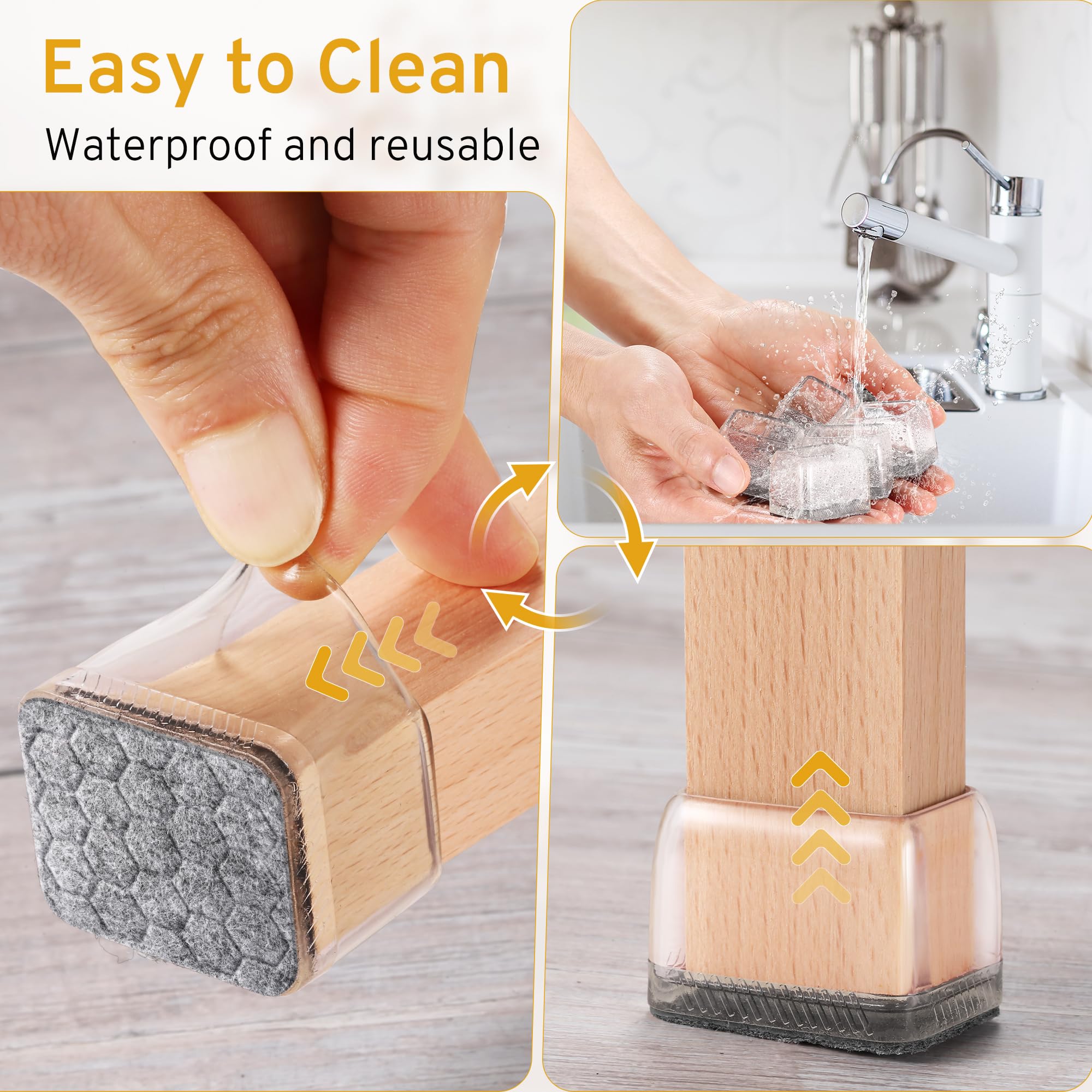 24 pcs Rectangular Chair Leg Floor Protectors, Furniture Sliders, Non-Slip Felt Furniture Pads for Hardwood Floors, Silicone Cap Covers to Protect Floors,(3-4cm in length and 2-3cm in width)