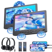 10.6" Dual Car DVD Player with Suction-Type Disc in, Headrest DVD Players for Car Play a Same or Two Different Movies with Headrest Mount, Support 1080P Video, All Region, HDMI in, USB/Sync TV