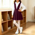 thumbnail image 5 of YUANxueke Girls V Neck Pleated Suspender Skirt, Solid Color Sleeveless High Waist Dress, Kids School Uniform Class Outfits, 5 of 6