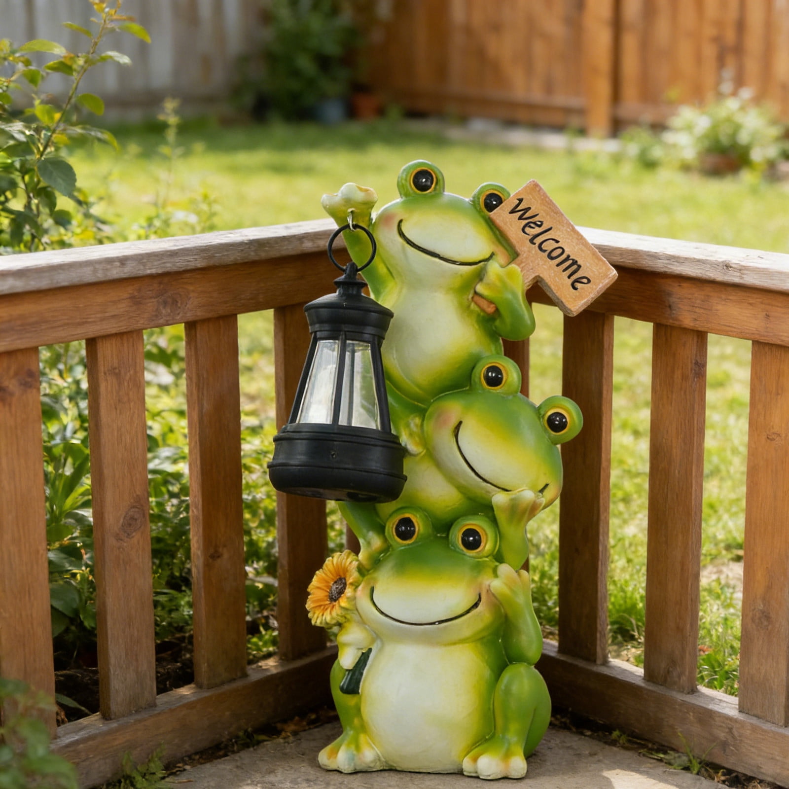 Outdoor Solar Frog Lantern,Resin Garden Light,Stacked Frog Sculpture Design,Solar Powered LED,Weather-Resistant,Warm Night Light,Lawn Patio Decoration