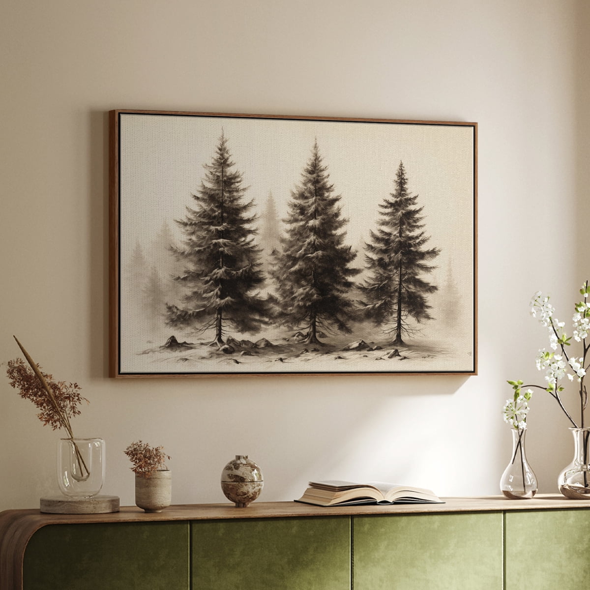 Vintage Landscape-CLXX By Wexford Home Framed in Walnut Wood Gallery Wrapped Canvas 25 in. x 37 in.