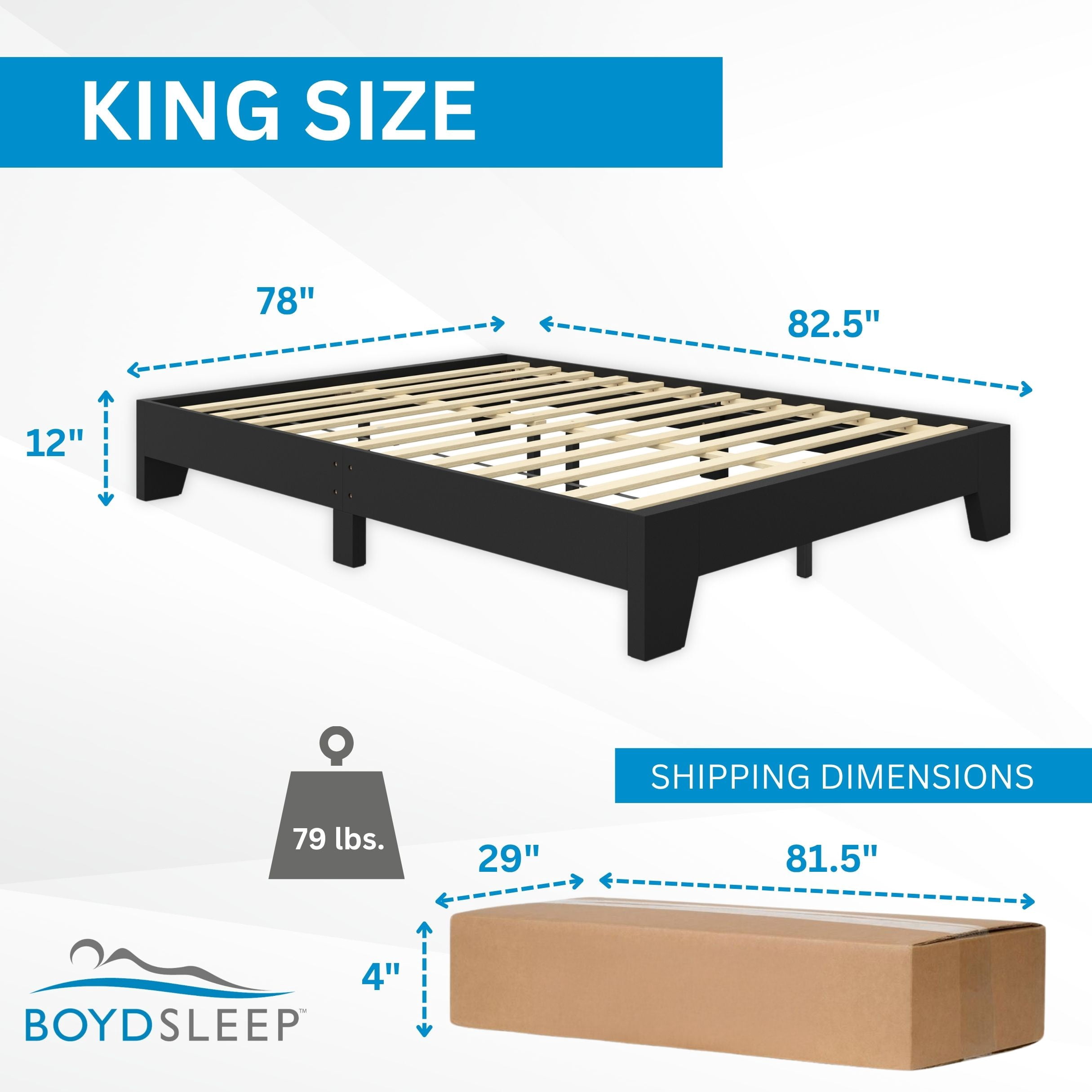 Boyd Sleep King Size Black Wood Platform Bed Frame, Low-Profile Minimal Modern Bed, Laminate Finish