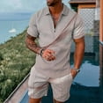 thumbnail image 2 of Vedolay Short Sets Men's 2 Piece Summer Outfits Casual Shirts and Classic Fit Sport Shorts Sets,Gray M, 2 of 3