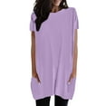 thumbnail image 1 of B91xZ T-Shirt à Col Rond à Manches Courtes pour Femmes Été, Violet XL, 1 of 4