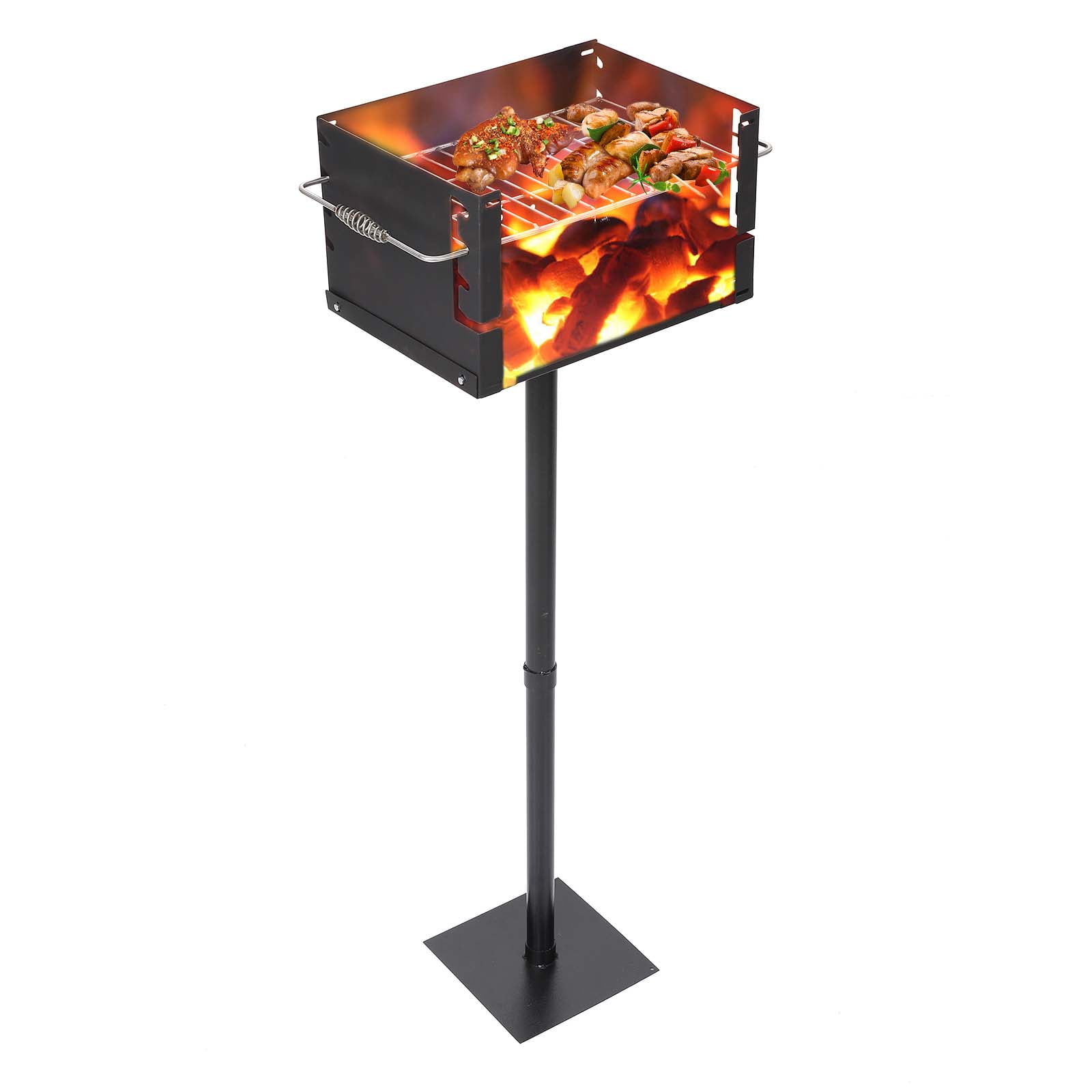 Park Style Grill, Heavy Duty Park Charcoal Grill with Grate and Plate, Single Post Carbon Steel