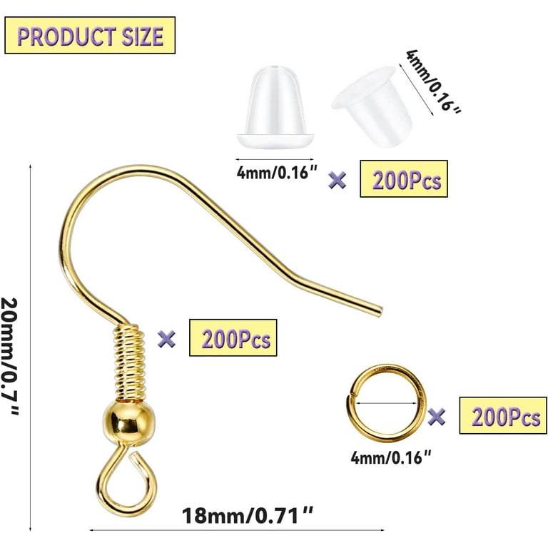 600Pcs Hypoallergenic Earring Hooks, Gold Earring Making Kit, Earring  Making Supplies with Earring Backs and Jump Rings for Jewelry Making (Gold)  
